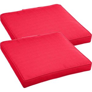 Set van 2x stuks stoelkussens voor binnen/buiten rood 40 x 40 x 4 cm - Water en UV bestendig