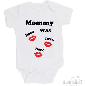 100% katoenen Romper ""Mommy was here here here"" Unisex Katoen Wit/zwart/rood Maat 62/68