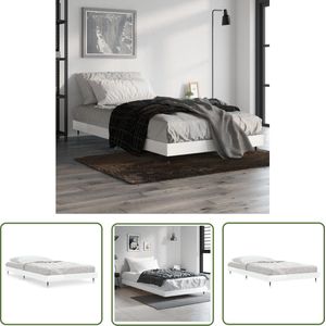 The Living Store Bedframe - Hout - Metaal - 193 x 93 x 20 cm - Hoogglans Wit