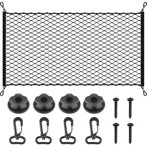 Bagagenet voor de auto, kofferbaknet, bagagenet, voor de meeste voertuigtypes, met 4 haken, zwart, 110 x 60 cm