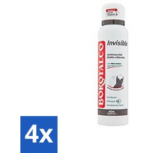 4 x Borotalco - Deodorant Spray - Invisible - Barrier Effect Talc - 0% Alcohol - 150 ml - Borotalco Deodorant - Deodorant Spray - Antitranspirant - Vlekkenvrije Deodorant - Deodorant Voor Gevoelige Huid