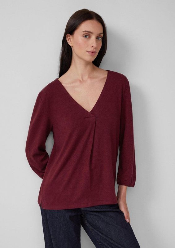 s.Oliver - T-Shirt - Zacht Jersey - V-hals - 3/4-mouwen