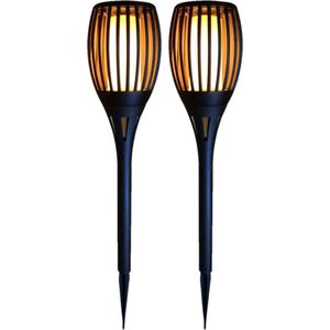 Set van 2x stuks solar tuinlampen/fakkels/prikspot met vlameffect op zonne-energie 58 cm verticaal design - Prikspots tuinverlichting