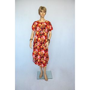 Oranje rood gebloemde jurk met rug bandjes - XL/42