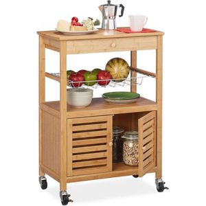Bamboe Keukentrolley met Wieltjes, Verrijdbare Serveertafel, 82x59.5x35 cm