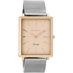 OOZOO Timepieces - Rosé goudkleurige horloge met zilverkleurige metalen mesh armband - C8182