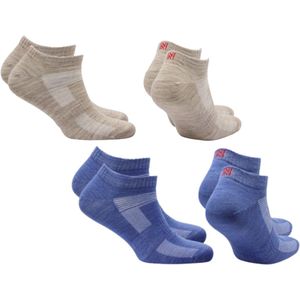 Norfolk - 4 paar - Wandelsokken - 43-46 - Anti Blaren - 60% Merino Wol enkelsokken met Snelle Vochtopname - Platte Teennaad - Enkelsokken Heren - Wollen Sokken - 2 Blauw / 2 Beige - Sheldon Low-cut