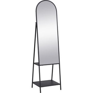 OZAIA Spiegel op poot met 2 planken - Metaal - L46 x D41 x H172 cm - Zwart - LIVIO L 46 cm x H 172 cm x D 41 cm