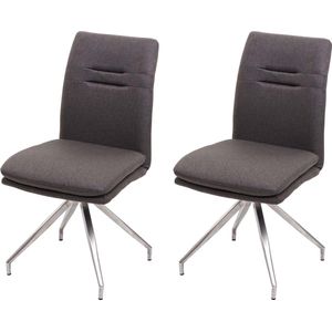 Set van 2 eetkamerstoelen MCW-H70, keukenstoel fauteuil stoel, stof/textiel geborsteld roestvrij staal ~ grijsbruin