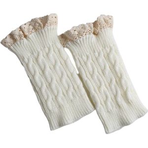 Dames kanten beenwarmers - 18 cm + 2 cm kanten rand - Gebreide winterlaarssokken - Beenwarmers - Laarswarmers - Gebreide warme korte beenwarmers - Herfst en winter korte kanten twist beenwarmers