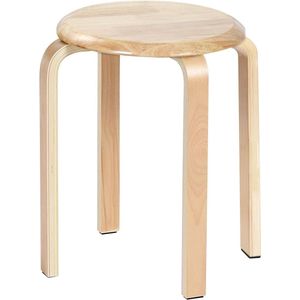 Eetkamerkruk, houten stapelstoel met antislipmat, stapelkruk voor klaslokalen, keuken, eet- of thuispubruimte, natuur