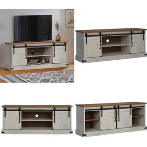 vidaXL Tv-meubel HALDEN 2 schuifdeuren 150x40x60 cm massief hout wit - Tv-kast - Tv-kasten - Tv-standaard - Tv-dressoir