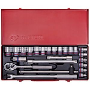 King Tony 4526SR 1/2"" dopsleutelset, 24-delig, inch-maten, metalen koffer