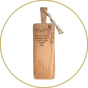 Eiken borrelplank - Tapasplank - Bruiloft/Jubileum - Gepersonaliseerd - Handgemaakt - 58x17,2x2,2cm