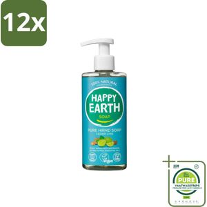 Happy Earth – Handzeep – 100% Natuurlijk Cedar Lime – 300 ml - Voordeelverpakking - 12 stuks - Natuurlijke handzeep - Vegan handzeep