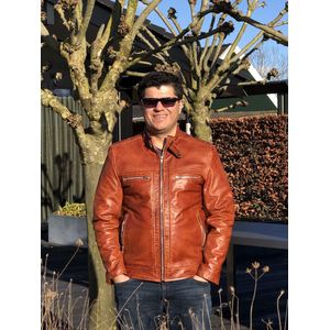 Dera Dore - Leren Jas voor Mannen - Luxe en Stijlvol Jas - Leren Jas met zakken, casual rits en lange mouw - Echt en Origineel Schapenleer - Glanzend Bruin - M