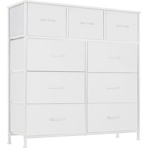 Commode - kast - stoffen ladenkast - opbergkast, 9 laden van stof met handgrepen - metalen frame ladenkast - Wit