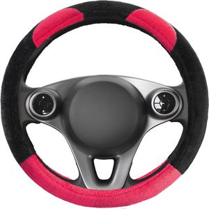 Universele Pluche Stuurhoes Roze Zwart | Comfortabele Stuurwielbescherming 37-39 cm