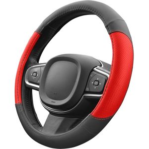 Universele stuurhoes 37-38 cm in rood zwart lederlook - Perfect voor elke auto | Auto-accessoires voor zomer en winter | Cadeau-ideeën voor vrouwen en mannen