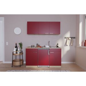 Goedkope keuken 150  cm - complete kleine keuken met apparatuur Luis - Eiken/Rood - keramische kookplaat  - koelkast  - mini keuken - compacte keuken - keukenblok met apparatuur