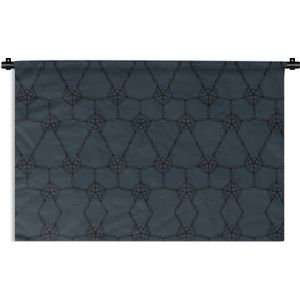 Wandkleed Luxe patroon - Luxe patroon van zwarte bloemen en lijnen tegen een donkerblauwe achtergrond Wandkleed katoen 150x100 cm - Wandtapijt met foto