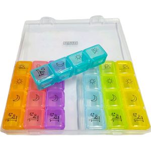 Pillendoos 7 dagen met pictotrammen - Pillendoosje week - Medicijnen doosje 7 dagen 4 vakken (28 vakjes) - oDaani