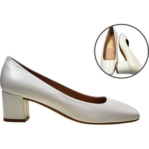 Beige Pumps Lage Hak - wit