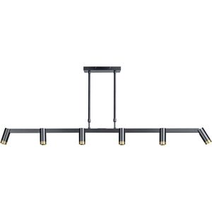 Hanglamp Miller | 6 lichts | zwart | metaal | in hoogte verstelbaar tot 140 cm | 140 cm breedt | eetkamer / eettafellamp | modern / sfeervol design