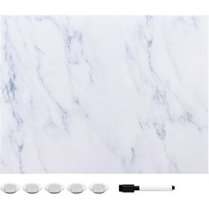 Navaris magnetisch memobord met accessoires - 43 x 33 cm - Uitwisbaar whiteboard met marker en magneten - Wit marmer design