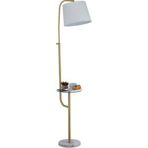 Relaxdays staande lamp met tafeltje - vloerlamp E27 - ronde woonkamerlamp - slaapkamer
