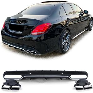 Mercedes C Klasse W205 C63 AMG Look Uitlaten met Sport Diffuser Chrome Uitlaat Sierstuk