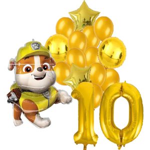 Paw Patrol Rubble ballonnen pakket - 64x81cm - 10 jaar - Folie Ballon set - Themafeest - Verjaardag - Ballonnen - Versiering - Helium ballon