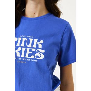 GARCIA Dames Text print T-shirt Blauw Korte mouw