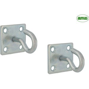 AMIG Haak op plaat 50x50mm – Verzinkt Staal Ø8mm – 2 stuks - Plafondhaak - Schroefhaak - Muurhaak