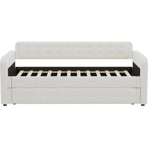 Gotagee Slaapbank 90x200cm Daybed (Zonder matras) met uitschuifbaar rolbed Lichtbeige