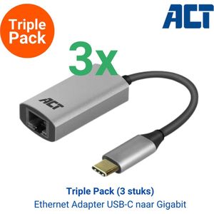 ACT AC7080 Ethernet Adapter - USB-C naar Gigabit - Aluminium - 0.15m