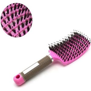 Antiklit Haarborstel Fuchsia - Detangle Brush voor Ontwarrend Haar - Kappersborstel met Zwijnenhaar - Gebogen Design voor Alle Haartypes
