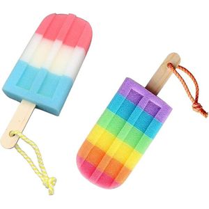 2 Stuks Douchespons - Popsicle Stick - peeling - badspons - douchespons met handgreep - reiniging - zachte spons - Wasspons incl - Hygiënisch & Duurzaam - geschikt badgereedschap voor kinderen/vrouwen/heren