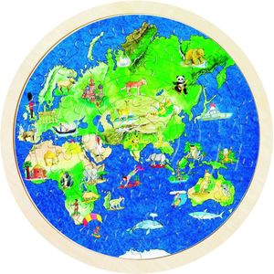 57-delige Houten Dubbelzijdige Wereldbol Puzzel (Thema: Wereldbol)