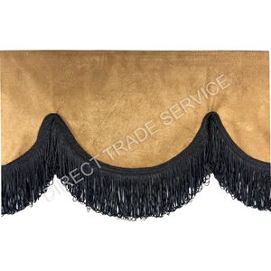 Raamband mokka met zwarte franjes 250x12 cm, 2 zijde hetzelfde materiaal, incl velcro voor tractor, vrachtwagen, caravan, enz