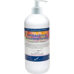 Massageolie Duizendbloemen 1 liter met witte pomp - 100% natuurlijk - biologisch en koud geperst