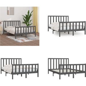 vidaXL Bedframe massief hout grijs 150x200 cm 5FT King Size - Bedframe - Bedframes - Tweepersoonsbed - Bed