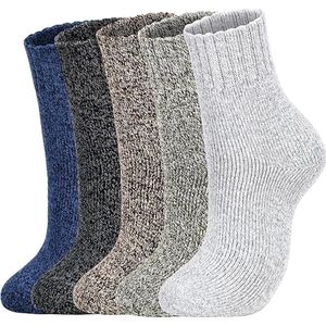Dikke Thermosocken - Wollen Wintersokken Dames - Extra Warm & Ademend - Rekbaar Unisex Model - Antislip Zool - 5 Paar - Eén maat - C