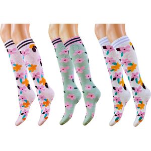 3 paar meisjes kniekousen - Bloemen - Mix - Maat 23-26