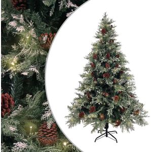 The Living Store Kerstboom - PVC en PE takken - 150 cm hoog - 90 cm diameter - Met LED-verlichting - Inclusief standaard - Groen en wit - USB-aansluiting - Scharnierende constructie - Eenvoudige montage - The Living Store