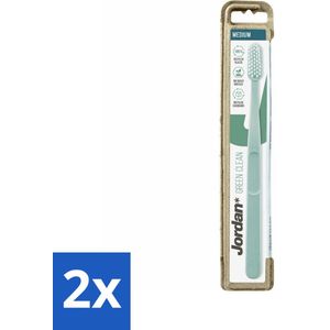 2 x Jordan - Tandenborstel - Green Clean - Medium - Duurzame Tandenborstel - Milieuvriendelijke Tandenborstel - Biologisch Nylon Tandenborstel - Tandenborstel Gerecycled Plastic - Tandenborstel Ergonomisch