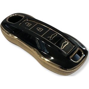 Sleutelcover voor Porsche, Cayenne, Panamera, Boxster Macan, 911, Sleutelhoesje, Key Case for Porsche, Autosleutel Hoesje Geschikt Voor Porsche, Zwart - Goud