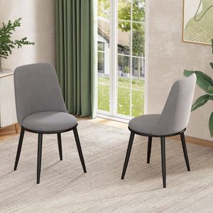 Gutent Eetkamerstoelen (2 stuks), Grijs, Ronde Rugleuning, Fluwelen Zitting, Metalen frame, Keukenstoel, Gestoffeerde woonkamerstoel met rugleuning, zwarte metalen poten, 150 kg belastbaar