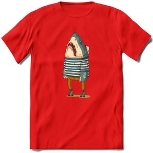 Casual haai matroos T-Shirt Grappig | Dieren vissen Kleding Kado Heren / Dames | Animal Skateboard Cadeau shirt - Rood - XXL