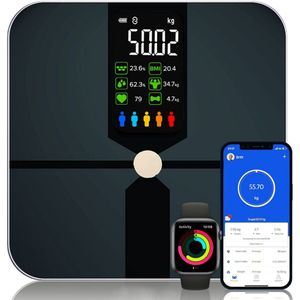 ApexArte® Weegschaal Personenweegschaal - Slimme weegschaal met Lichaamsanalyse - Digitaal - Zwart